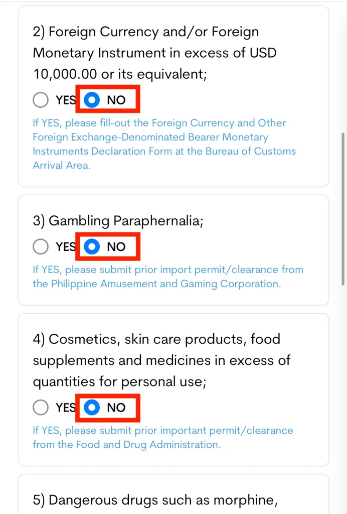 オンライン税関申告が必要な方の手続き画面8
